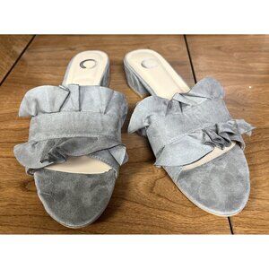 Gray Open-Toe Slip-On Sandals With Ruffle Design & Block Heel Size 11